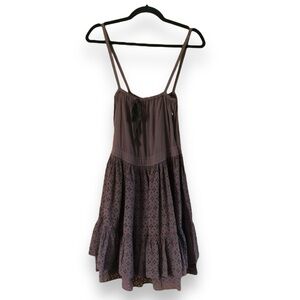Fiorucci Brown Eyelet Tiered Mini Dress NWT Boho Bohemian Retro US Size Small/4